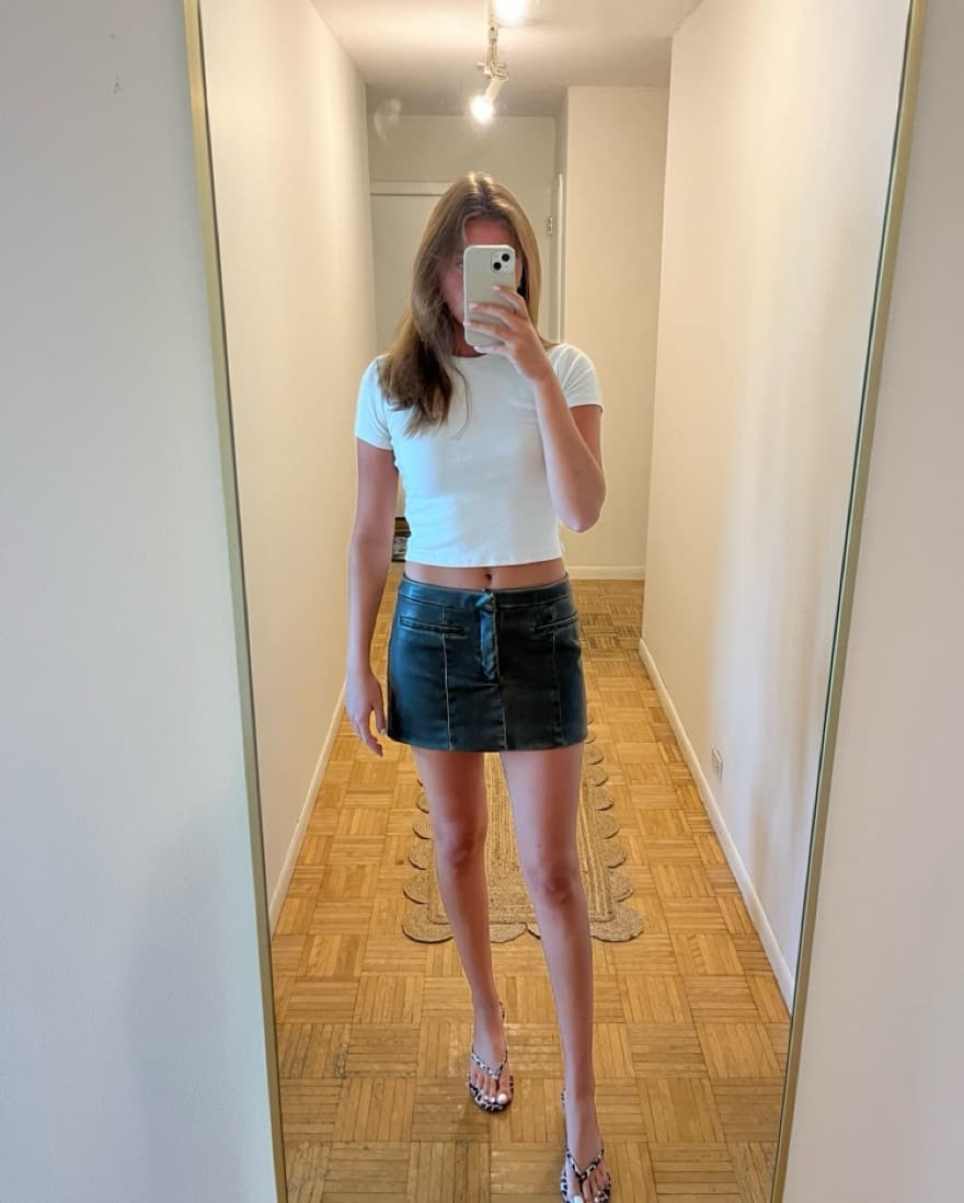 Low Waisted Leather Mini Skirt - Image 3