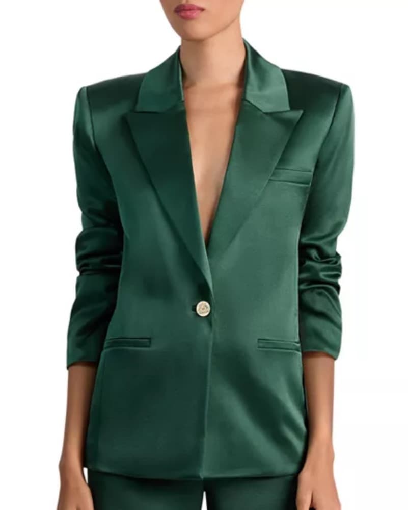 Elegant Forest Green Satin Blazer - Image 1