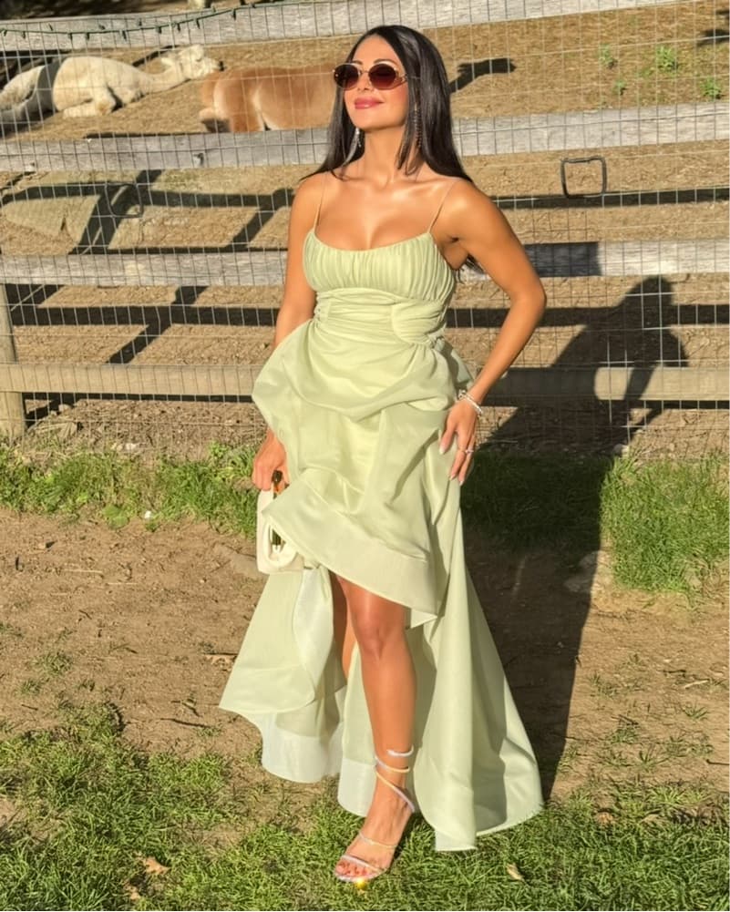 Elegant Sage Green High-Low Dress - Image 1