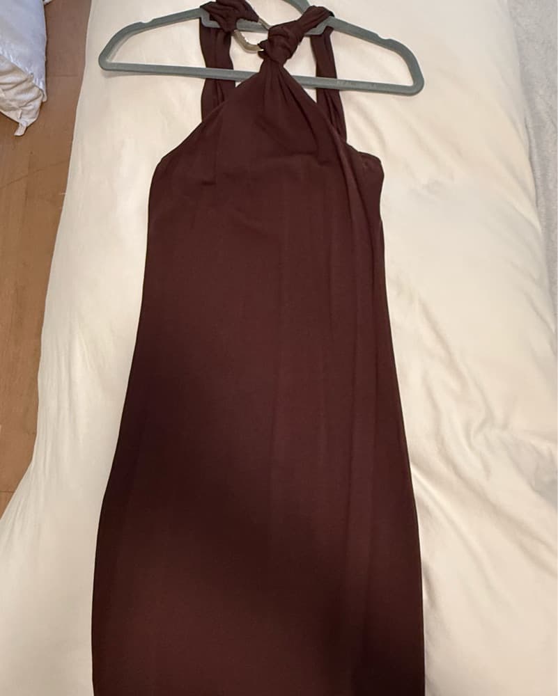 Brown Midi Dress With Gold Detail - Image 3