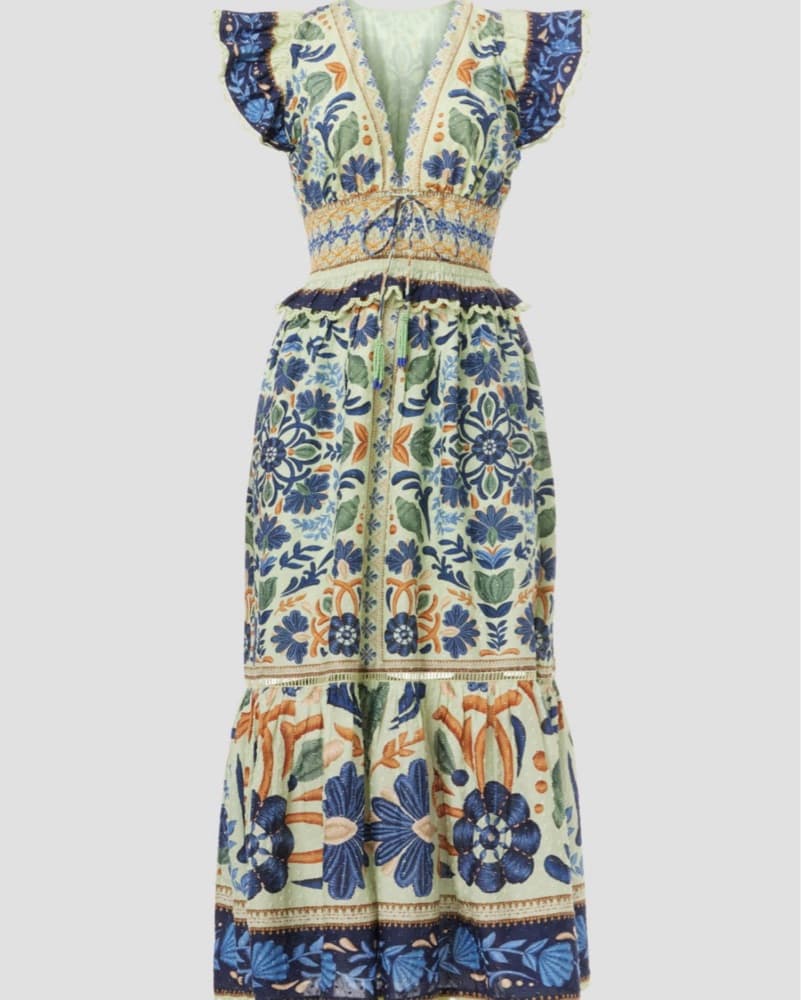 Farm Rio Green Dress with Puff Sleeves - Image 4