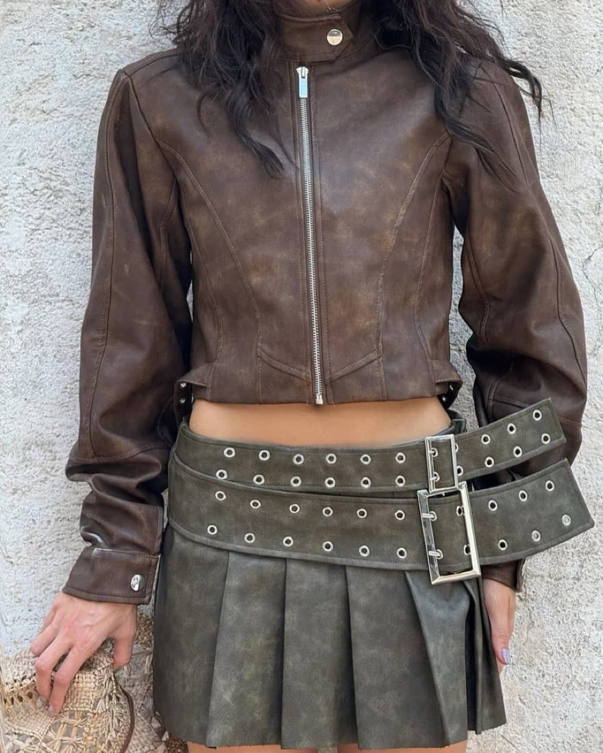 Cropped Faux Leather Moto Jacket - Image 1
