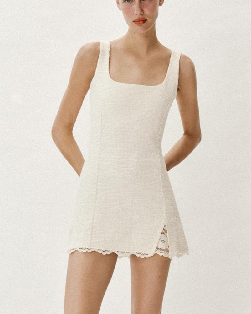 Cream Lace Mini Dress - Image 1