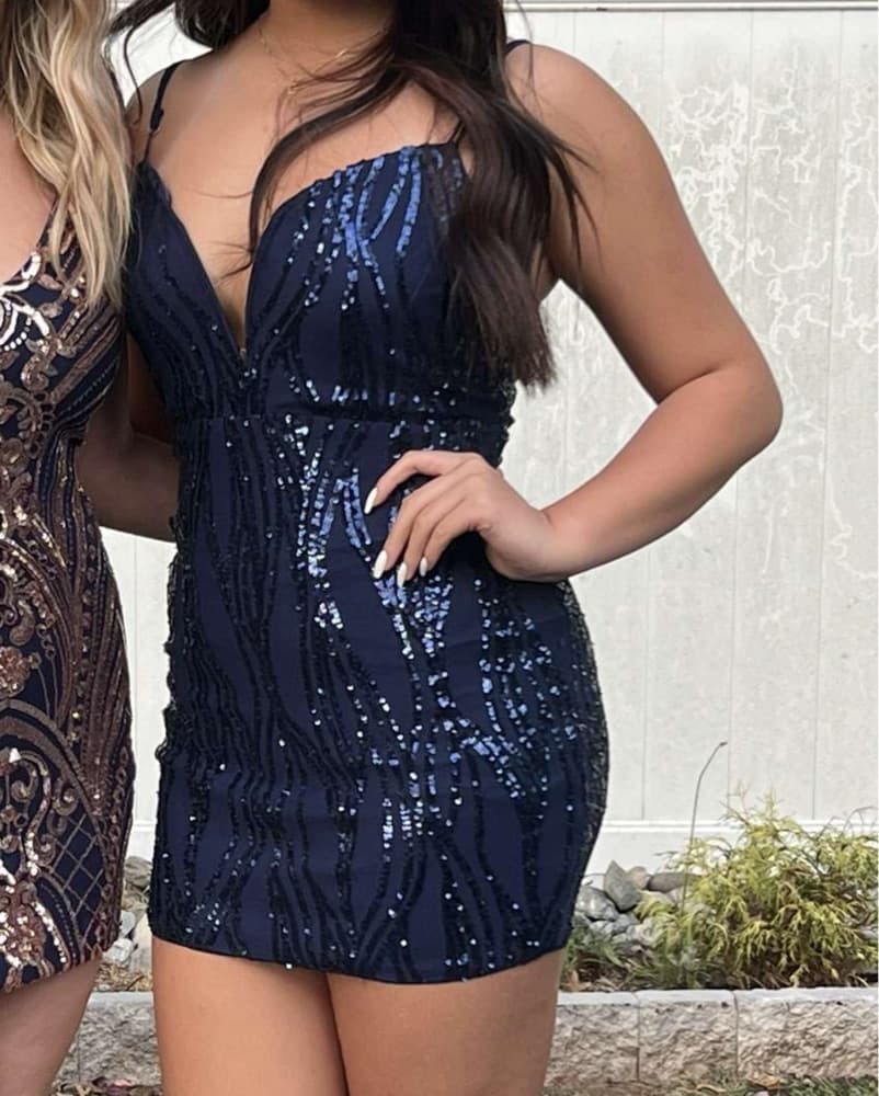 Sparkling Navy Sequin Mini Dress - Image 2