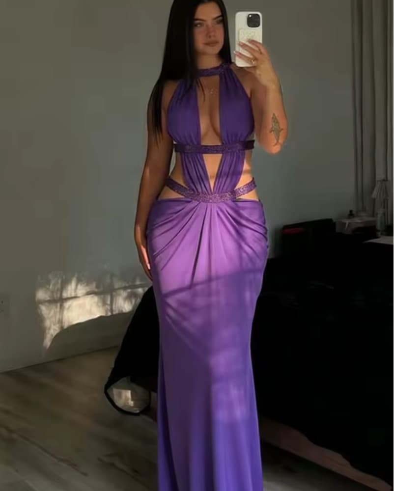 Vibrant Purple Halter Gown - Image 4