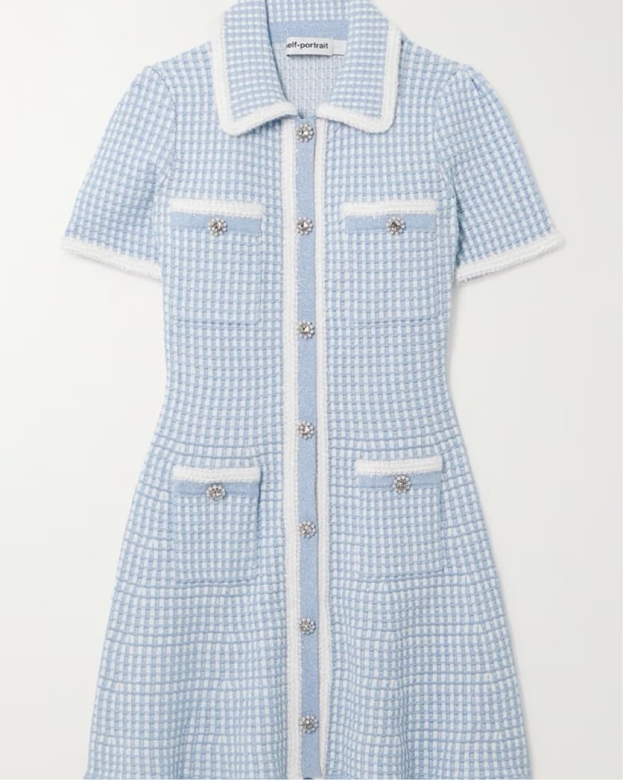 Self Portrait Blue Jacquard Mini dress  - Image 3