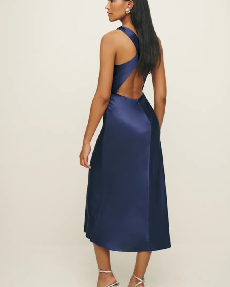 Reformation Cassette Silk Dress Navy - Image 2