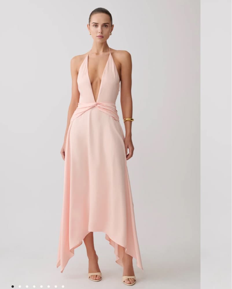 Cyra Plunge Satin Midi Dress - Peach - Image 1