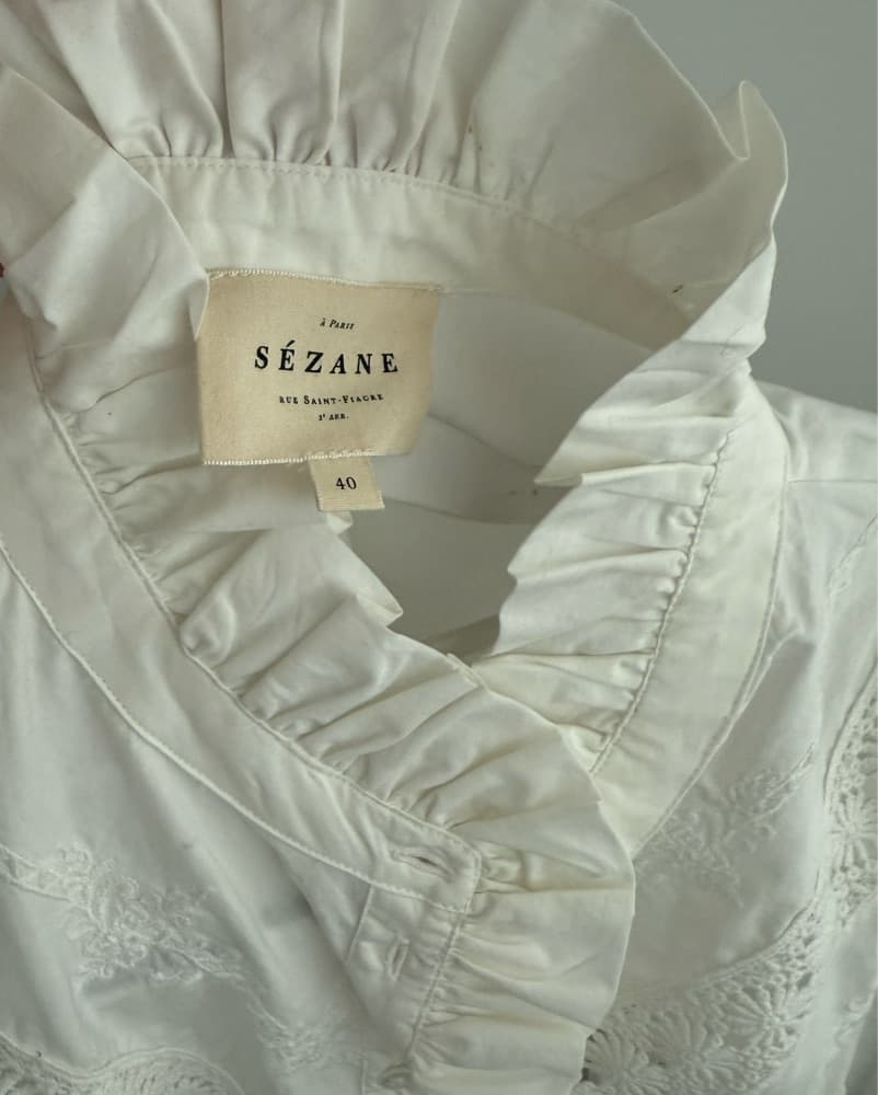 Sezane White Eyelet Cut Out Button Down  - Image 3