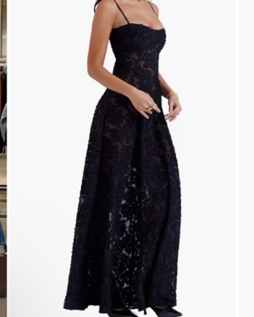 Black Seren Blush Sheer Lace-Up Gown - Image 1