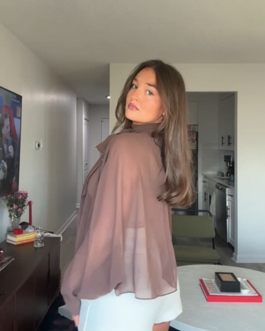 chiffon brown see through shirt  - Image 3