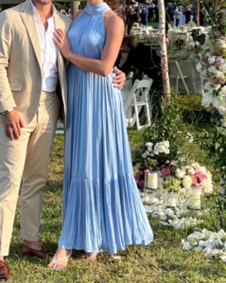 Mango Blue Satin Pleated Dress - Image 1