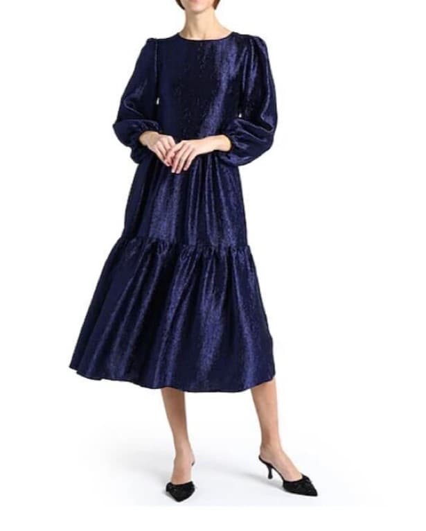 Backless Midnight Blue Textured Dress - Image 5