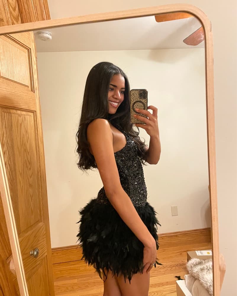 Glamorous Feathered Black Mini Dress - Image 2