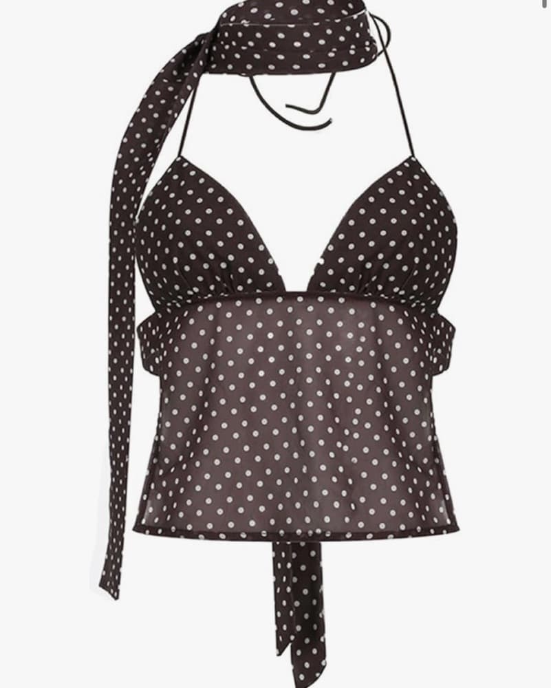 Brown Polka Dot Top W/ Scarf  - Image 2