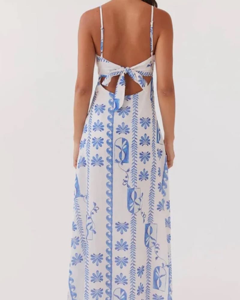 white and blue linen maxi dress  - Image 3