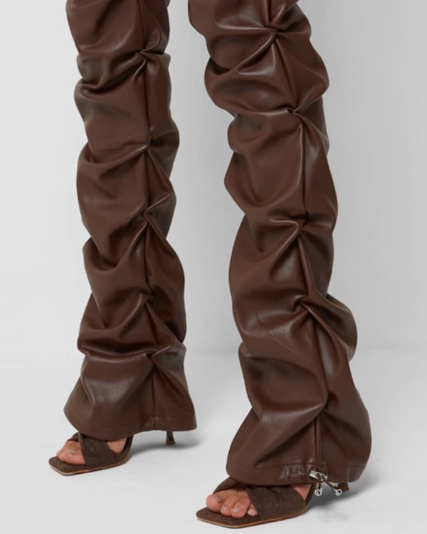 Tacked Leather Flared Trousers - Chocola - Image 3