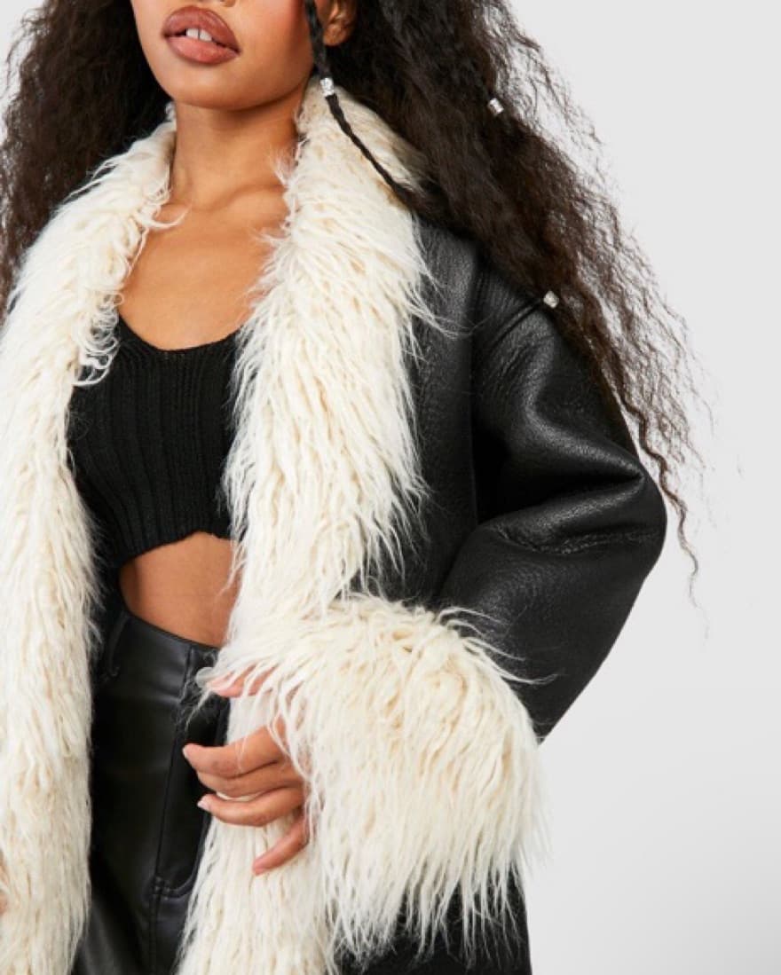 FAUX FUR TRIM MIDI LEATHER JACKET - Image 5