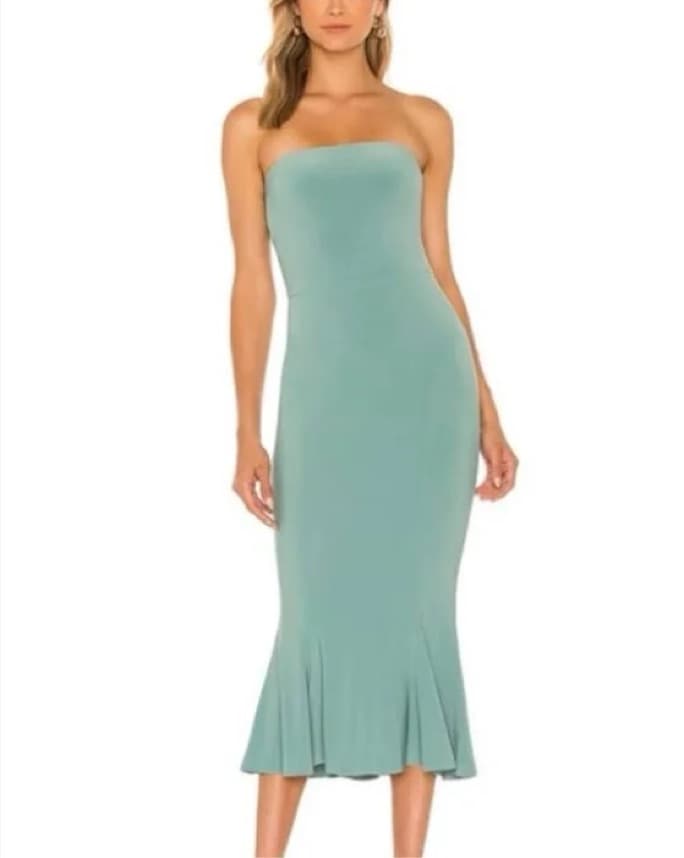 Norma Kamali Sage Green Strapless Dress - Image 1
