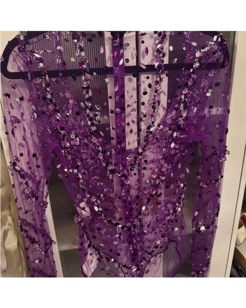 Patbo Beaded Crystal Sheer Bodysuit S - Image 6