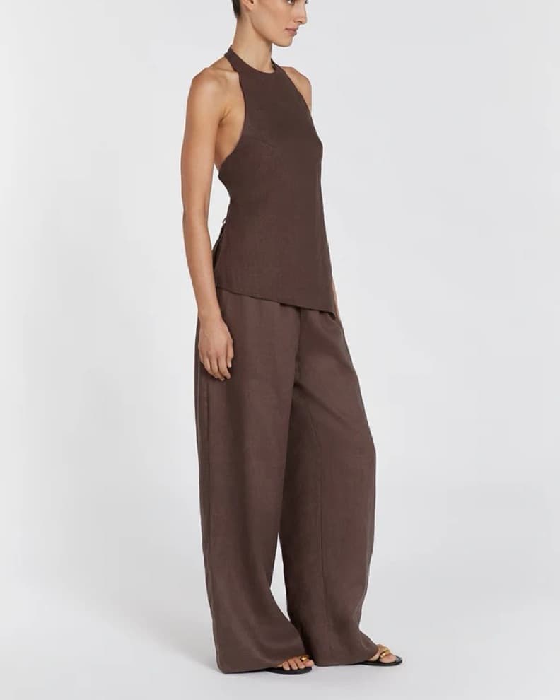 Dissh Backless Chocolate Linen Top - Image 3