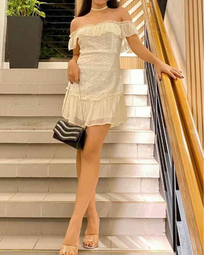 White Lace Mini Dress - Image 1