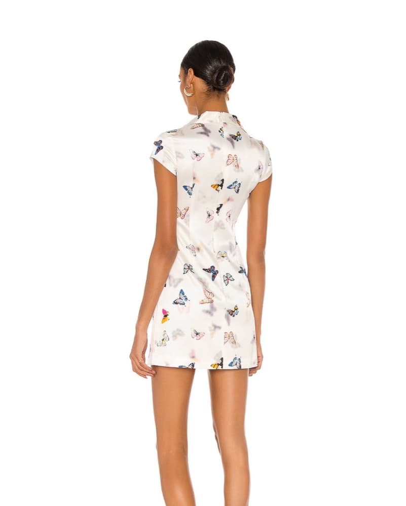 Butterfly Silk Mini Dress In White - Image 3