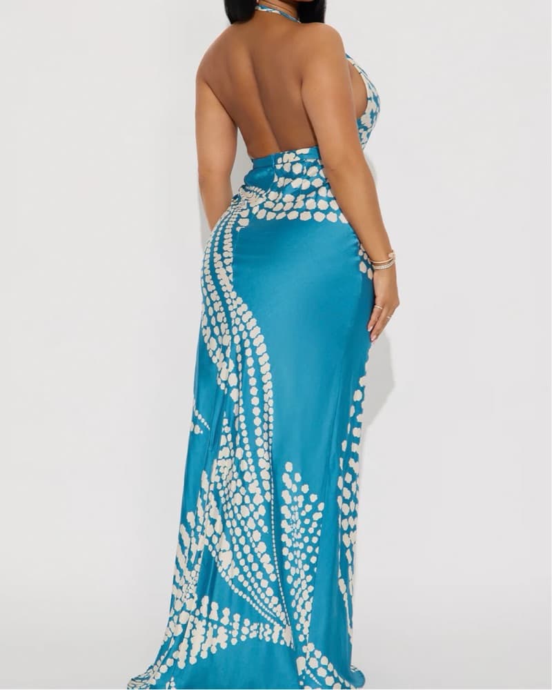 Vibrant Patterned Halter Maxi Dress - Image 2