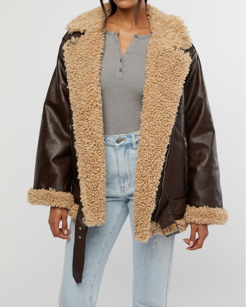 Oversized Faux Sherpa Moto Jacket  - Image 1