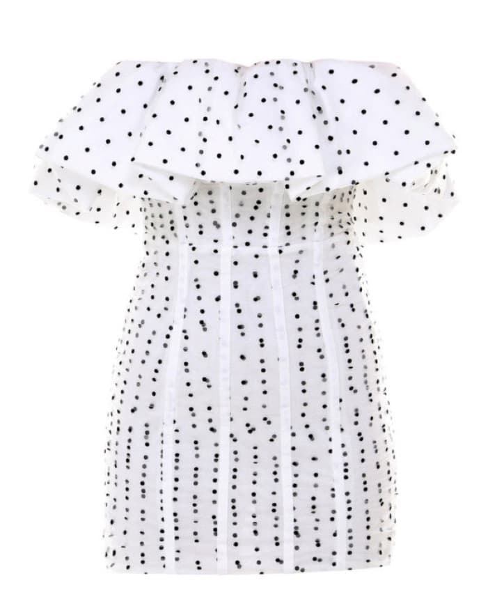 Self Portrait Dot Mesh Frill Mini Dress - Image 1