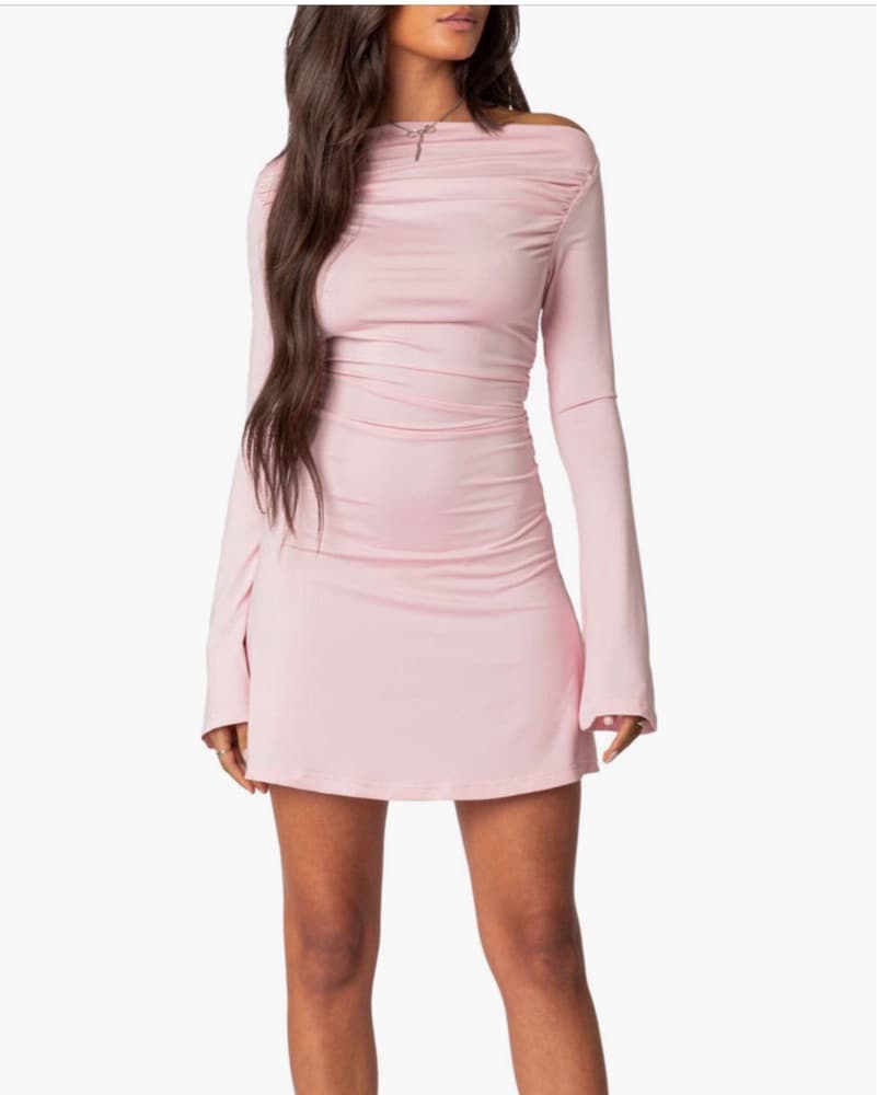 Leena Ruched Long Sleeve Mini Dress - Image 1