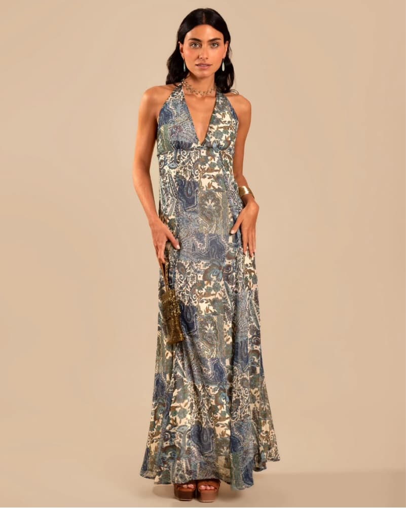 The Are Amia Dress Ivory/Blue Paisley - Image 1