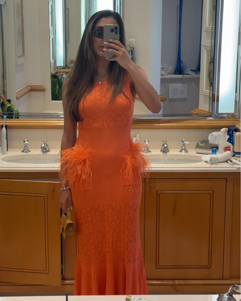 Elevated Cocktail Orange Feather Dress - Image 2