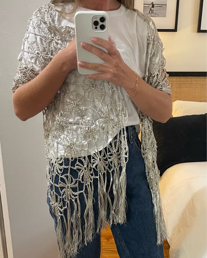 Vintage Silver/Metallic Crochet Shawl - Image 1