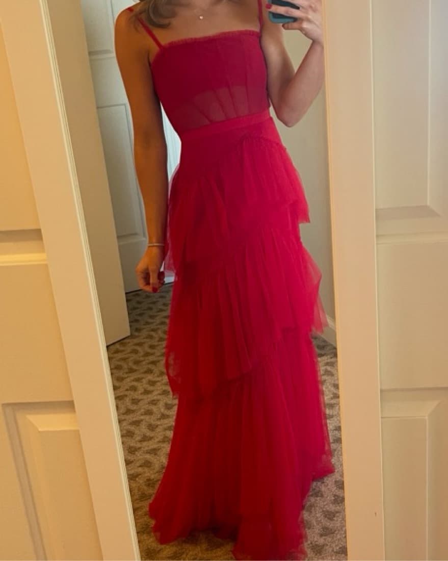 Red Tulle Sheer Mesh formal  - Image 3