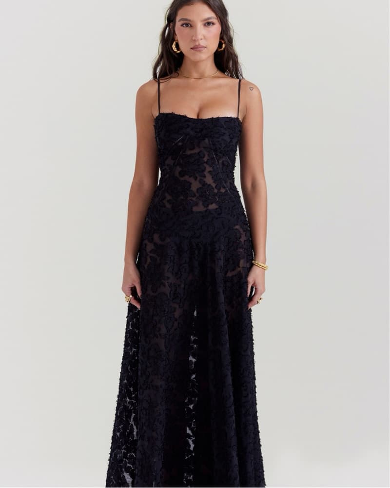 House Of CB Black Floral Lace Maxi Dress - Image 1