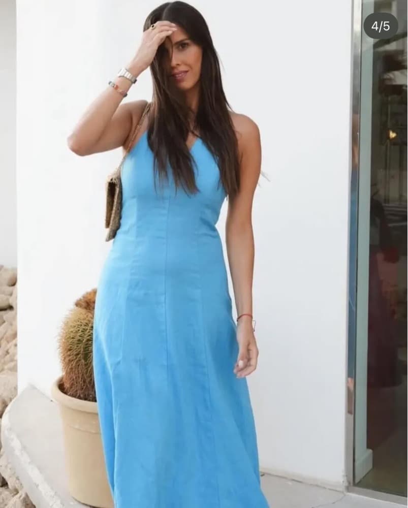 ZARA blue linen midi dress - Image 4
