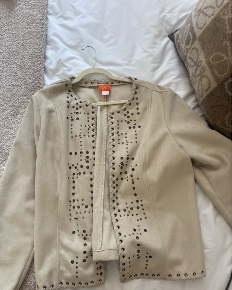 Stylish Taupe Suede Studded Jacket - Image 1