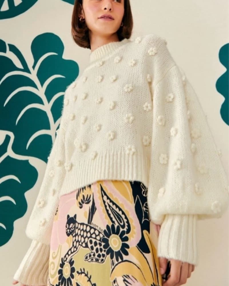 FARM Rio White Floral Applique Sweater - Image 1