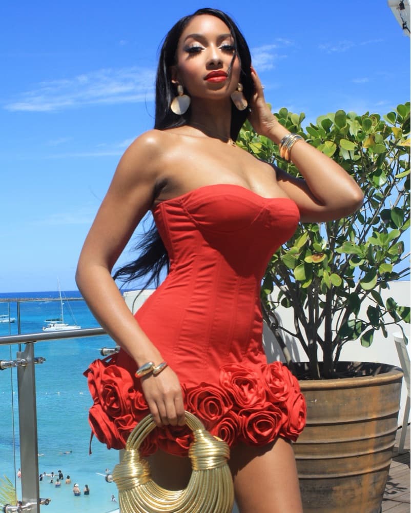 Strapless Flower Mini Dress In Red - Image 2