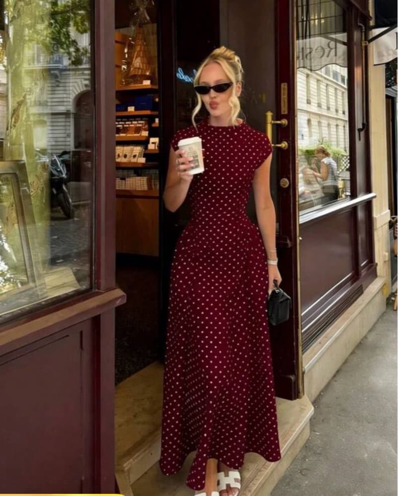 Charming Polka Dot Midi Dress - Image 1