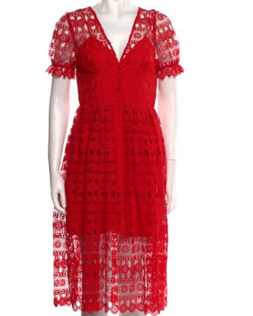 Red Lace Self-Portrait Dress - Image 2