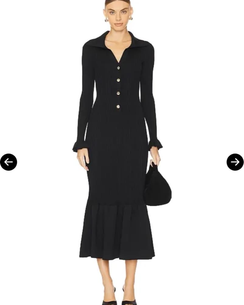 Self Portrait Ribbed Knit Fluted Dress - Image 2