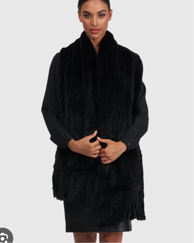 Black Real Mink Fur Scarf Stole Fringe - Image 1