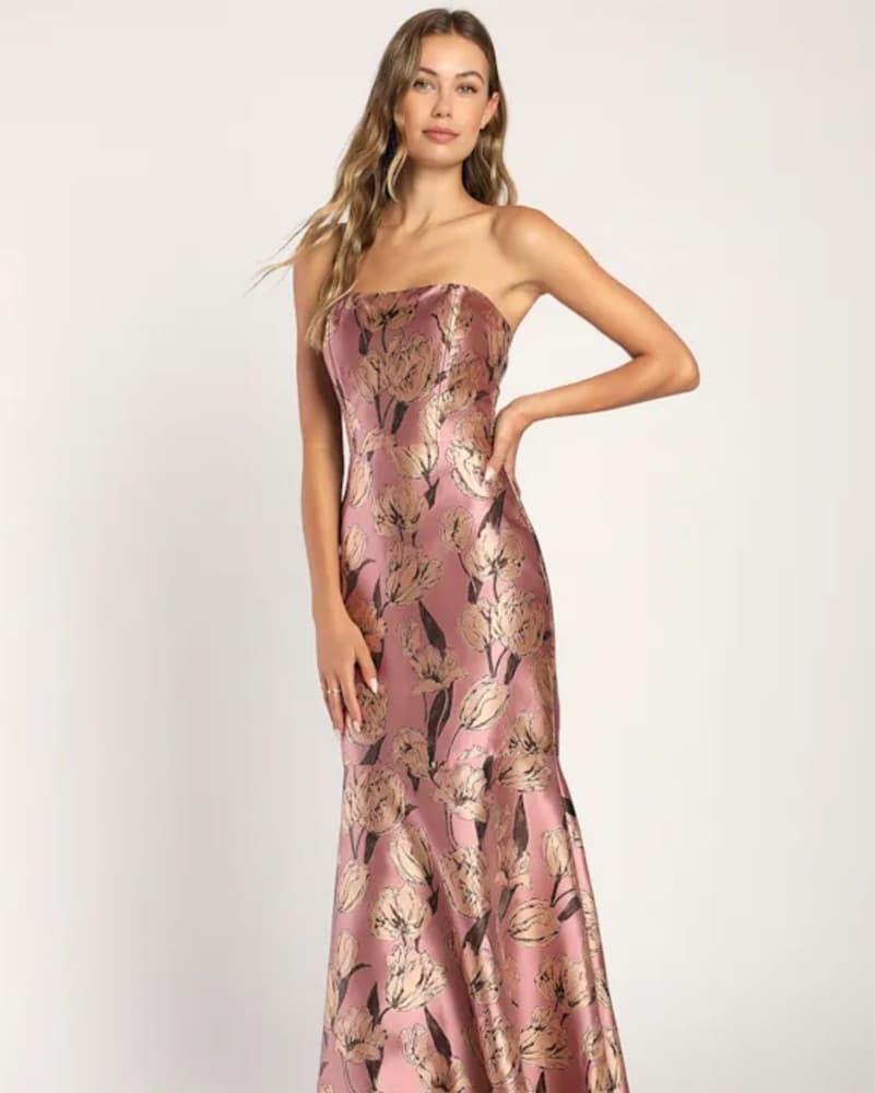 Lulus Mauve Strapless Floral Long Dress  - Image 1