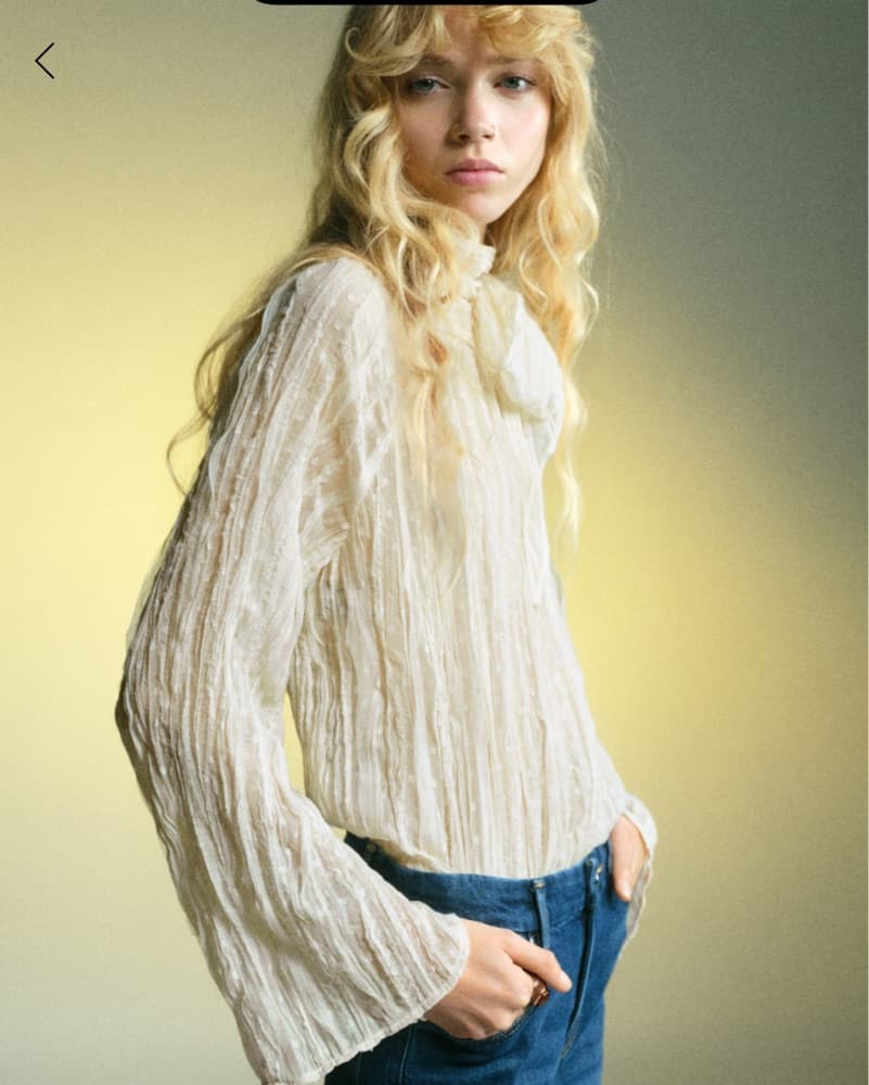 MANGO BOW TEXTURED BLOWSE - Image 1