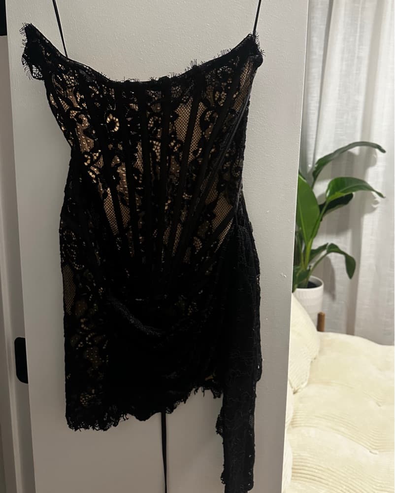 Enchanting Black Lace Mini Dress - Image 6