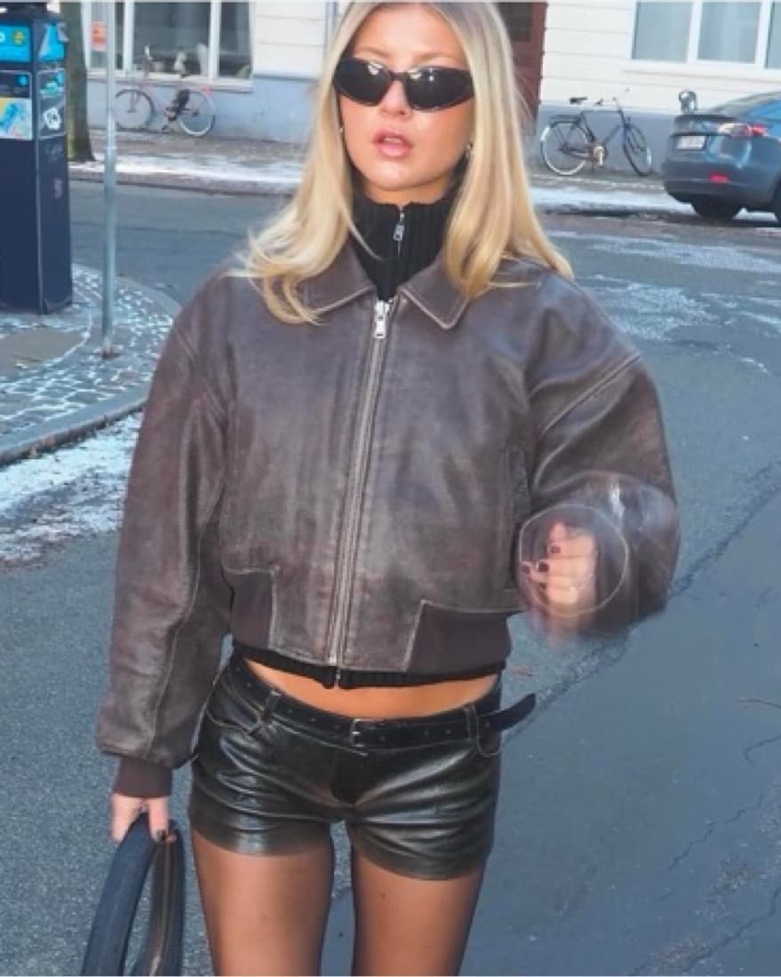 Cropped Leather Bomber  - Image 1