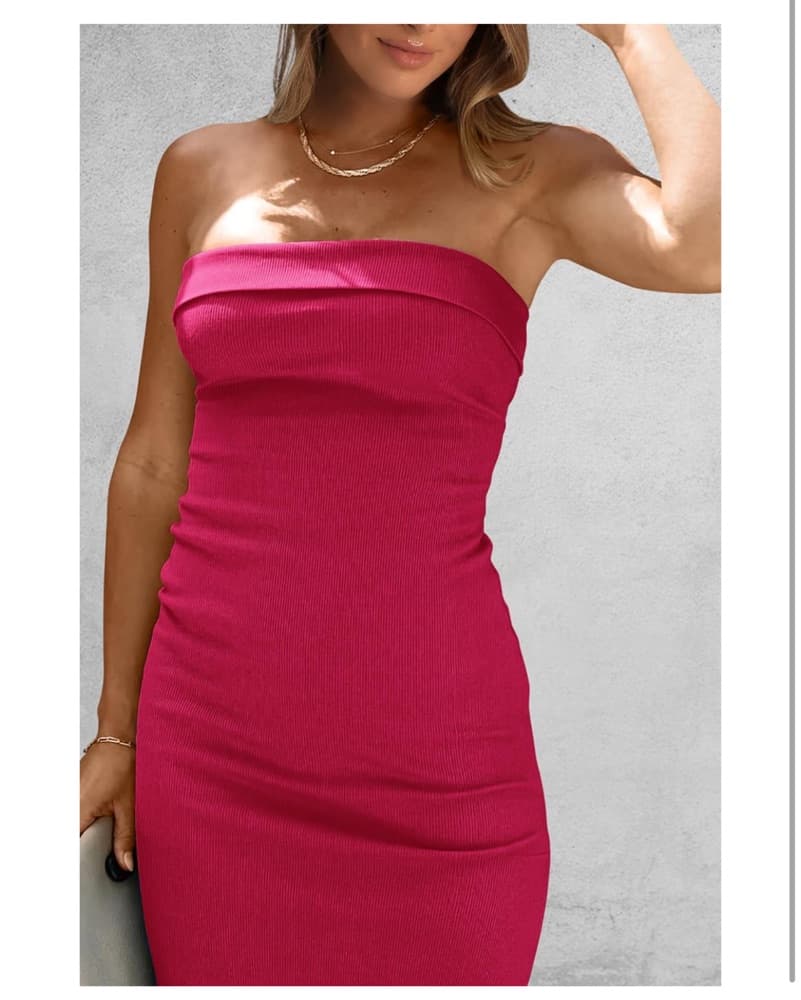 Bodycon Ribbed Strapless Dress - Image 2