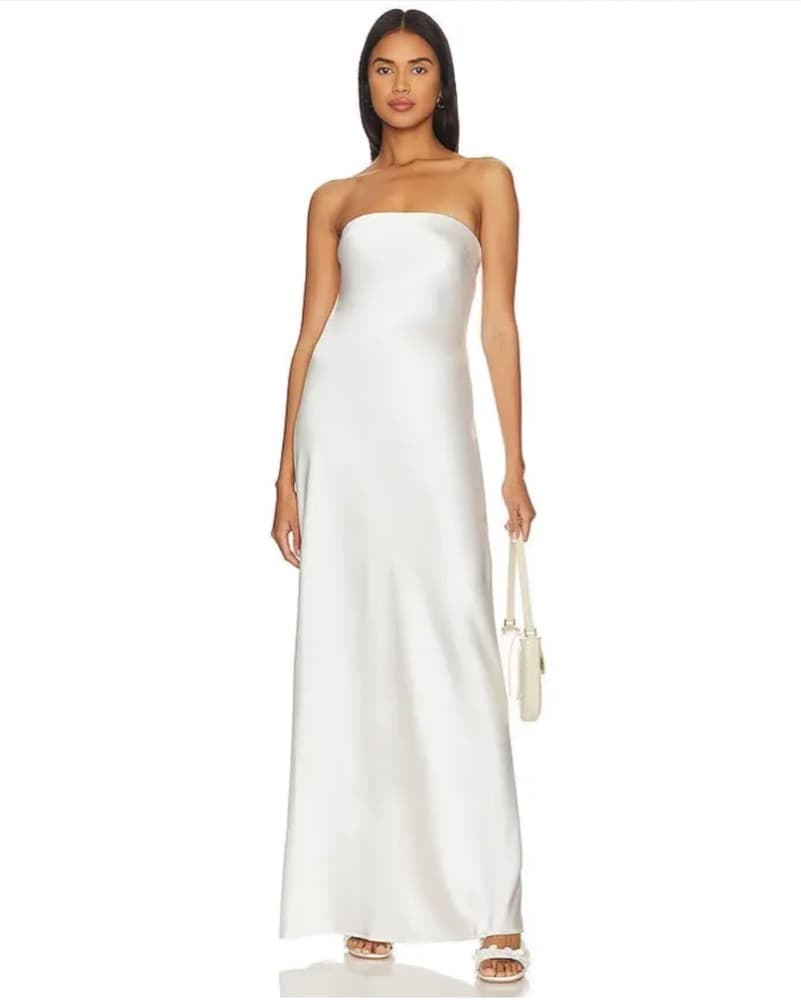 White Strapless Silky Maxi Dress - Image 3
